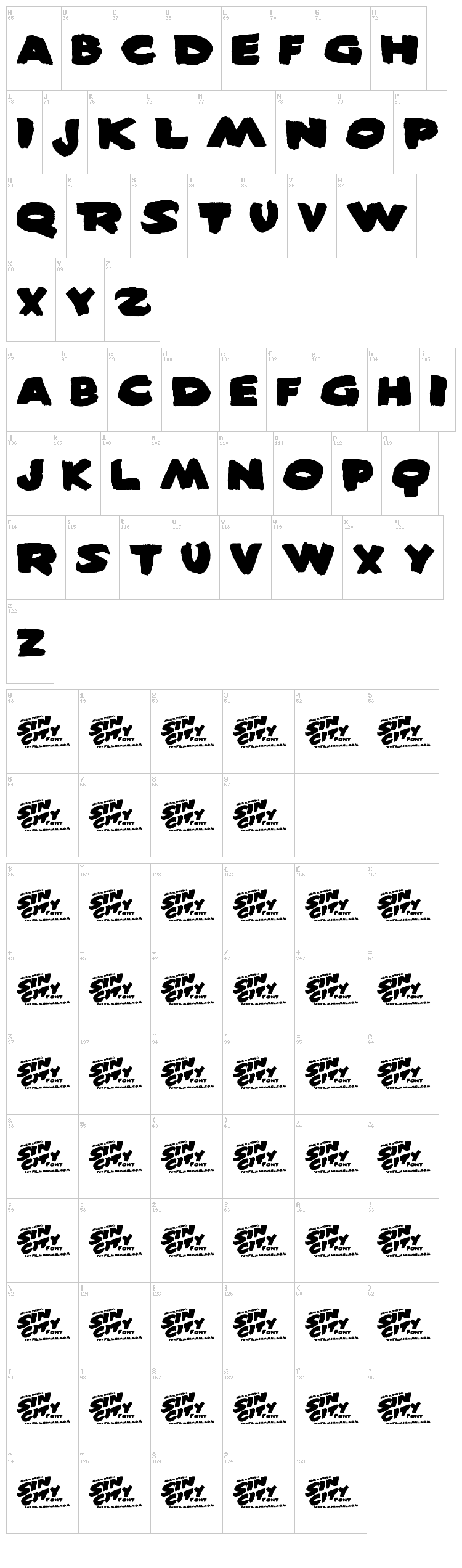 Sin City font map